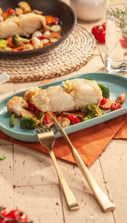 Lombo de Bacalhau Confitado com Legumes